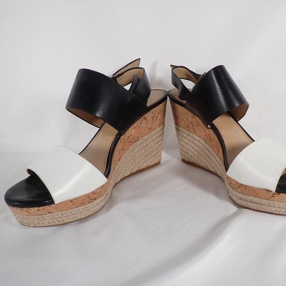 Antonio Melani Woman's 9M Leather Black and White Cork/Jute Wedge sandals - Picture 3 of 9